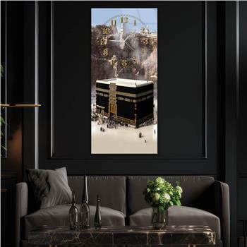 Vertical Religious Themed Glass Wall Art with Clock at the Top  055