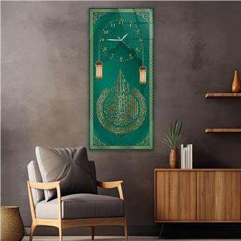 Tableau en verre à thème religieux vertical avec horloge en haut 050