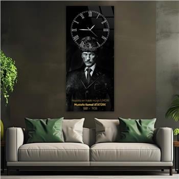 Vertical National Themed Glass Wall Art with Clock at the Top 028