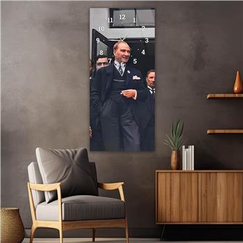 Vertical National Themed Glass Wall Art with Clock at the Top 015