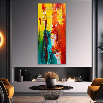 Vertical Art Themed Glass Wall Art with Clock at the Top 013