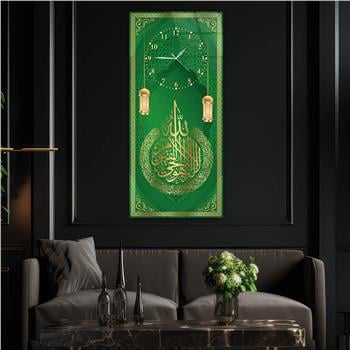 Vertical Religious Themed Glass Wall Art with Clock at the Top  048