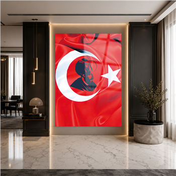TÜRK BAYRAĞI VE F.SULTAN MEHMET HAN GÖRSELLİ CAM TABLO
