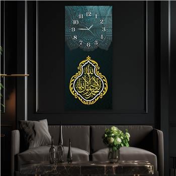 Vertical Religious Themed Glass Wall Art with Clock at the Top  057