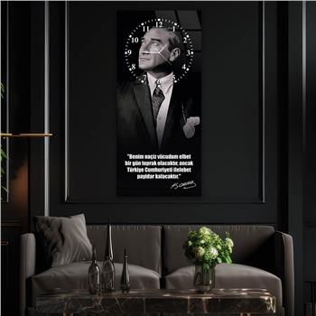 Vertical National Themed Glass Wall Art with Clock at the Top 008