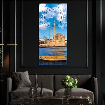 Vertical Religious Themed Glass Wall Art with Clock at the Top  007