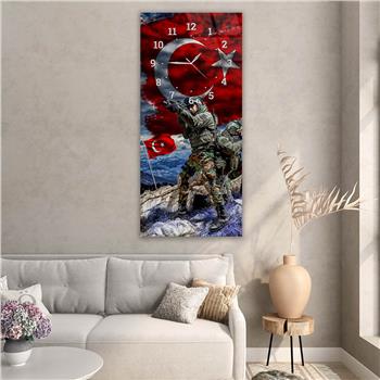 Vertical National Themed Glass Wall Art with Clock at the Top 037
