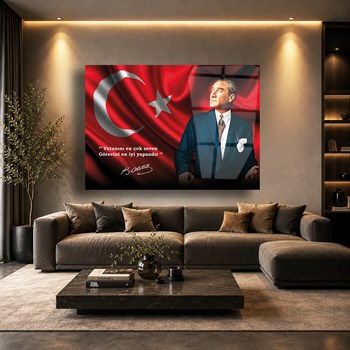 Vatanını En Çok Seven Görevini En İyi Yapandır Atatürk Cam Tablo