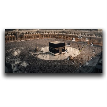 Kaaba Tavaf Horizontaal, Aan De Zijkant Voorzien Van Een Klok, Religieus Thema Gehard Glasschilderij 065