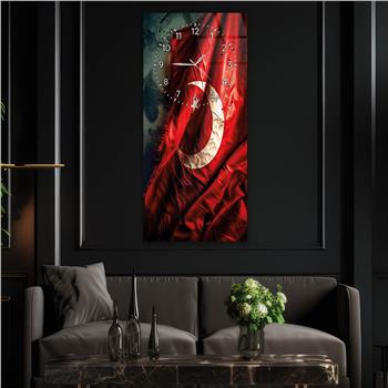 Vertical National Themed Glass Wall Art with Clock at the Top 013