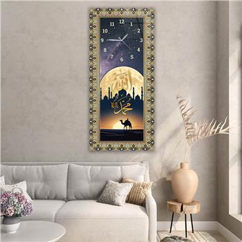 Vertical Religious Themed Glass Wall Art with Clock at the Top  043