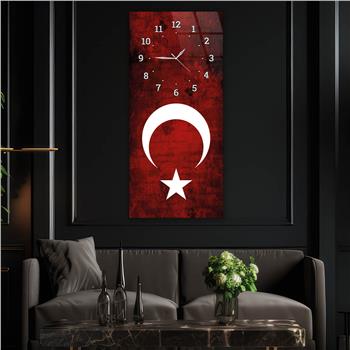 Vertical National Themed Glass Wall Art with Clock at the Top 030