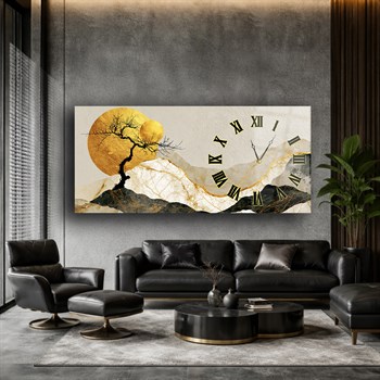 Yatay Saatli Yandan Sanat Temalı Cam Tablo 365