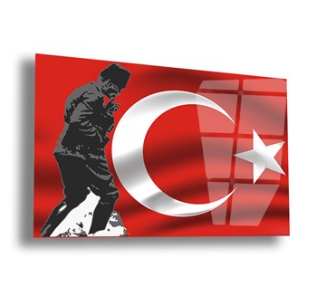 Mustafa Kemal Atatürk ve Türk Bayrağı Cam Tablo