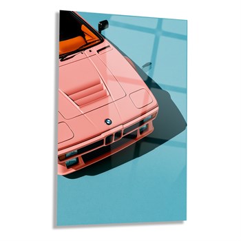 Pembe BMW M1 Klasik Spor Araba Cam Tablo