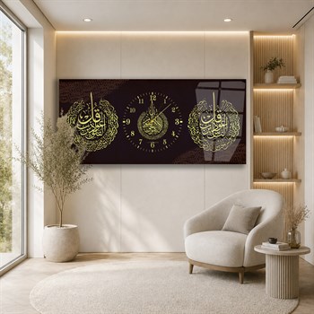 Horizontaal, in Het Midden Voorzien Van Een Klok, Religieus Thema Gehard Glasschilderij 077