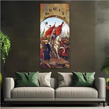 Vertical National Themed Glass Wall Art with Clock at the Top 042
