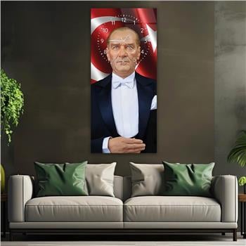 Vertical National Themed Glass Wall Art with Clock at the Top 005