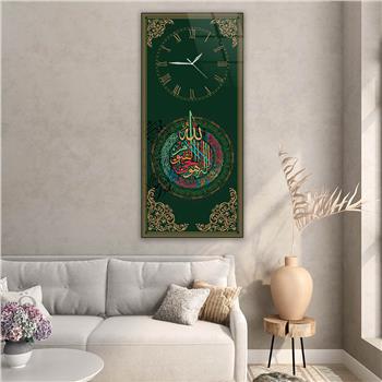 Vertical Religious Themed Glass Wall Art with Clock at the Top  033
