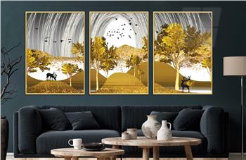 Alüminyum Çerçeveli Sanat Temalı 3lü Set CAM Tablo 0079