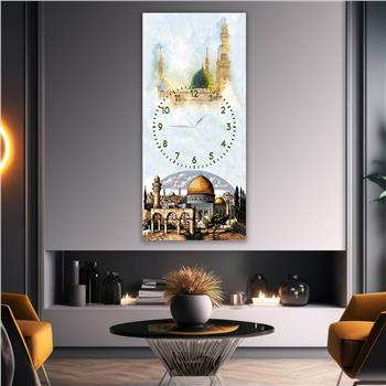 Vertical Religious Themed Glass Wall Art with Clock at the Center 003