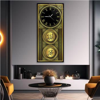 Vertical Religious Themed Glass Wall Art with Clock at the Top  037