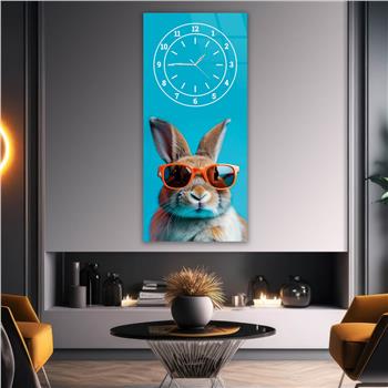 Vertical Art Themed Glass Wall Art with Clock at the Top 009