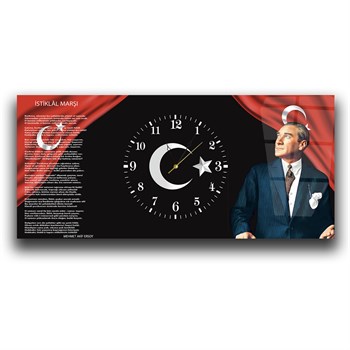 Atatürk İstiklal Marşı Saatli Cam Tablo