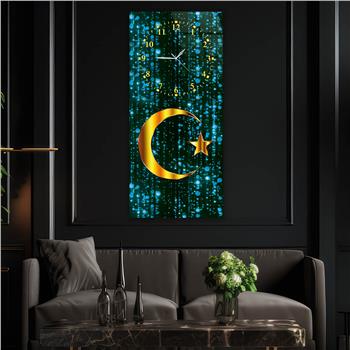 Vertical National Themed Glass Wall Art with Clock at the Top 018