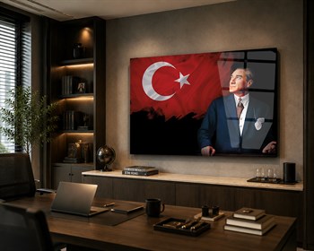 Türk Bayraklı Mustafa Kemal Atatürk Cam Tablo