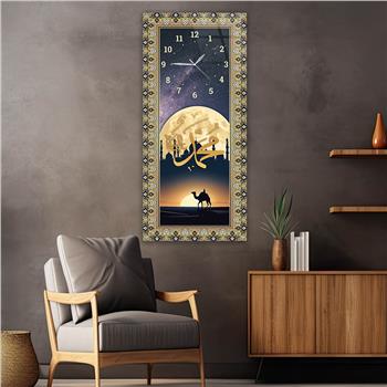 Vertical Religious Themed Glass Wall Art with Clock at the Top  042