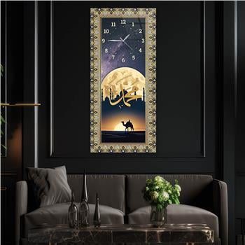 Vertical Religious Themed Glass Wall Art with Clock at the Top  042
