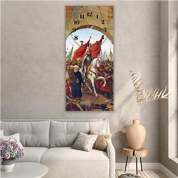 Vertical National Themed Glass Wall Art with Clock at the Top 042