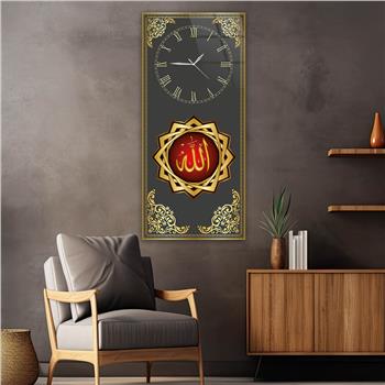 Tableau en verre à thème religieux vertical avec horloge en haut 027