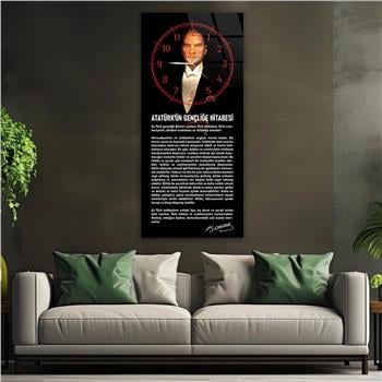 Vertical National Themed Glass Wall Art with Clock at the Top 025