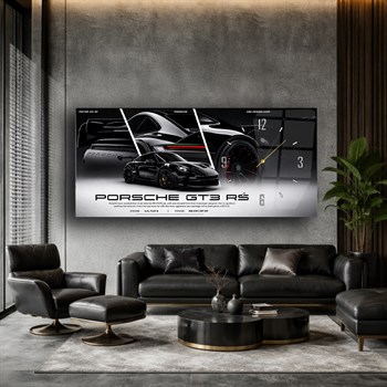 Siyah Porsche GT3 RS Saatli Cam Tablo