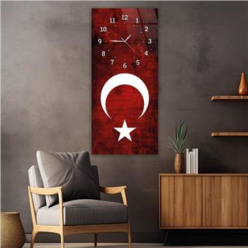 Vertical National Themed Glass Wall Art with Clock at the Top 030