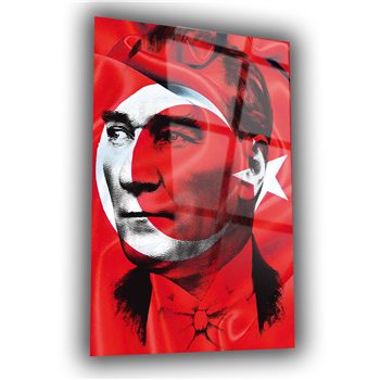 TÜRK BAYRAĞI VE MUSATAFA KEMAL ATATÜRK GÖRSELLİ CAM TABLO