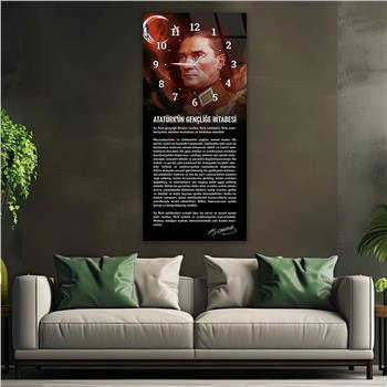 Vertical National Themed Glass Wall Art with Clock at the Top 024