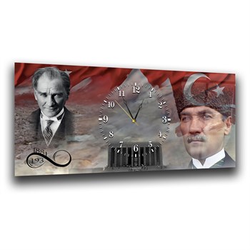 Atatürk Türk Bayrağı ve Sonsuz 1881-1938 Anıtkabir Saatli  Cam Tablo 067