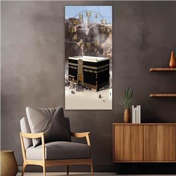 Vertical Religious Themed Glass Wall Art with Clock at the Top  055
