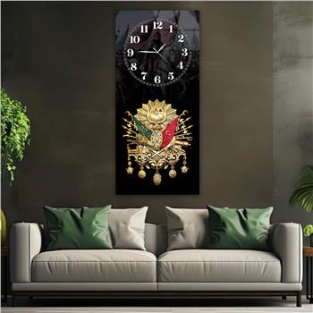 Vertical National Themed Glass Wall Art with Clock at the Top 009