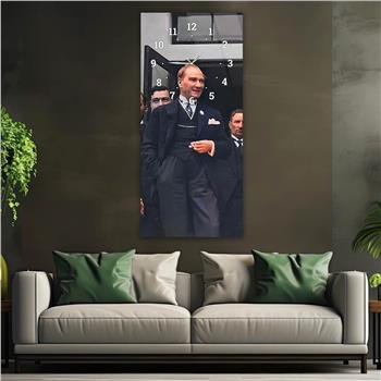 Vertical National Themed Glass Wall Art with Clock at the Top 015