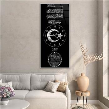 Vertical Religious Themed Glass Wall Art with Clock at the Center 023
