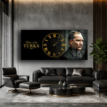Yatay Saatli Ortadan Vatan Temalı Cam Tablo 171