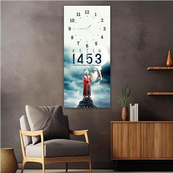 Vertical National Themed Glass Wall Art with Clock at the Top 031