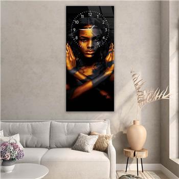 Vertical Art Themed Glass Wall Art with Clock at the Top 036