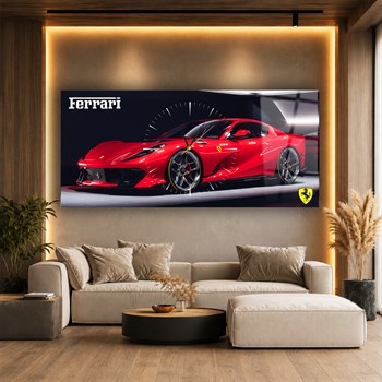 Yatay Saatli Ortadan Araba Temalı Cam Tablo 001