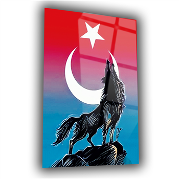 TÜRK BAYRAĞI VE KURT GÖRSELLİ CAM TABLO 