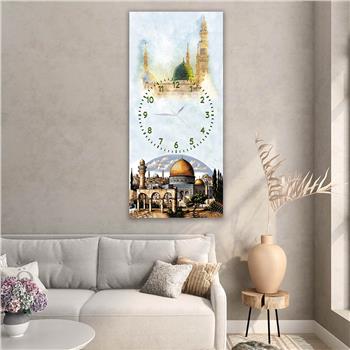 Vertical Religious Themed Glass Wall Art with Clock at the Center 003